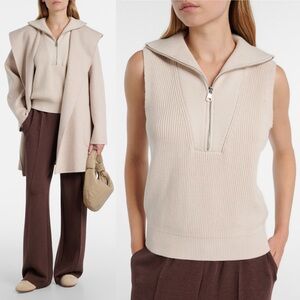 Varley Amina Half Zip Knit Silver Birch Sleeveless Ribbed Top Size XS